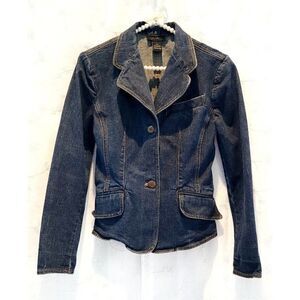 The Limited Stretch Jean Blazer Jacket Size Medium Dark Wash Blue Button Women's